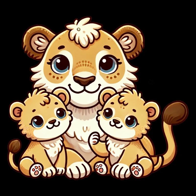 Mère lion aimante avec deux enfants mignons 2