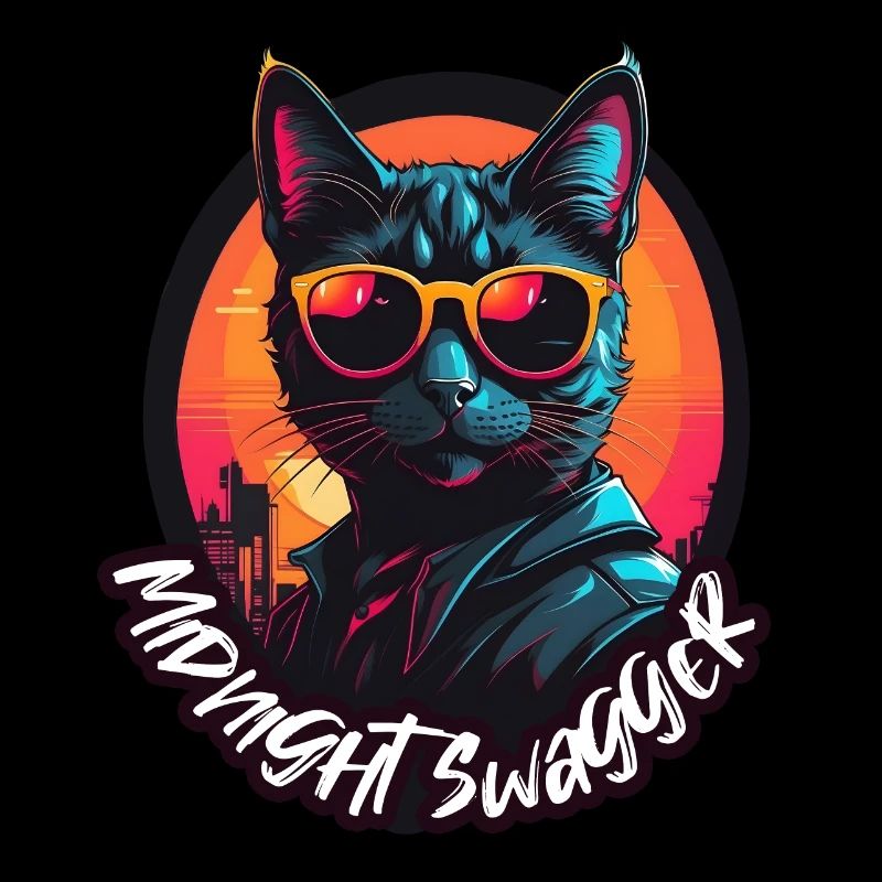 Cool Cat Retro 80s 90s Midnight Swagger