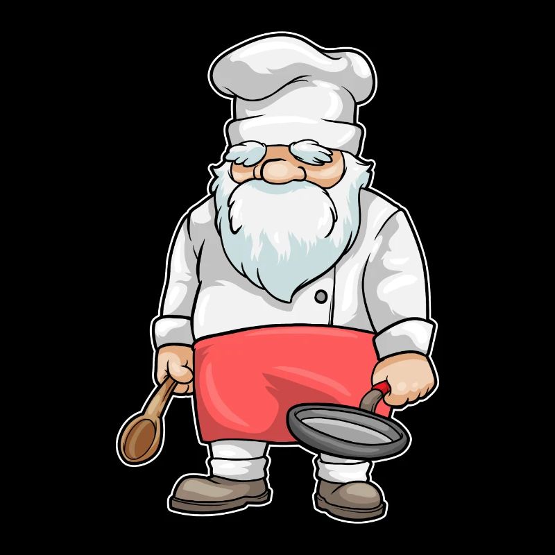 Chef with chef's hat pan & wooden spoon