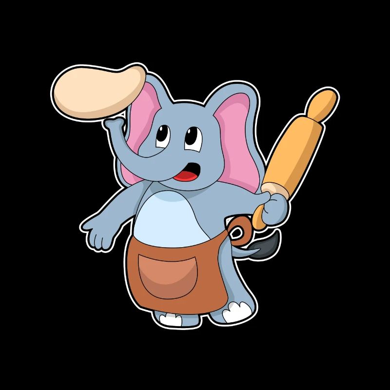 Elephant as a cook with rolling pin & dough