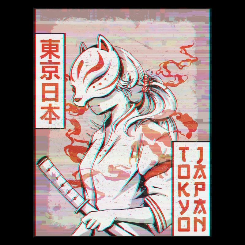 Samurai Kitsune Fox Masque Vaporwave Esthétique