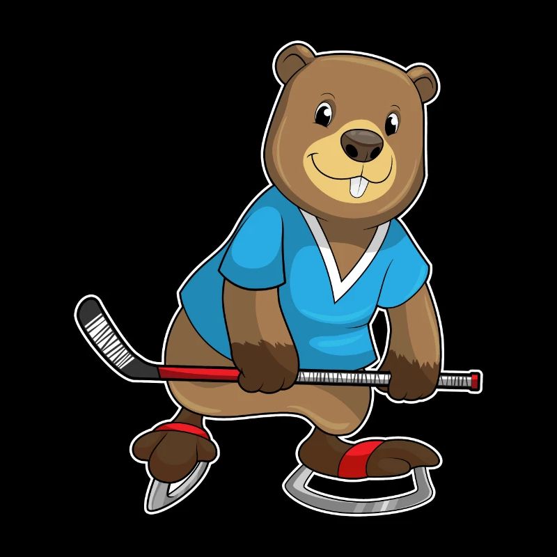 Biber beim Eishockey mit Eishockeyschläger