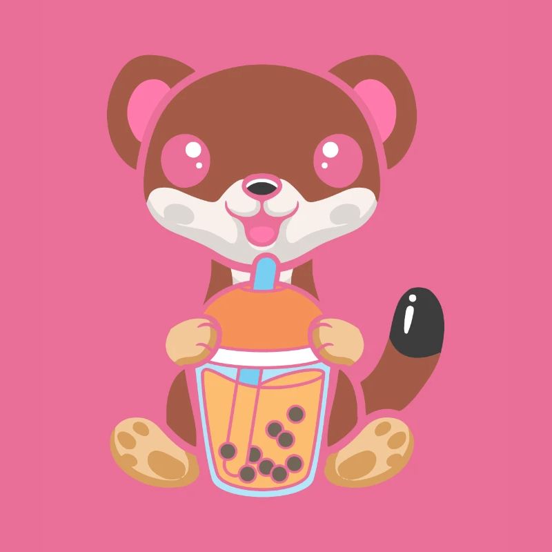 Bubble Milk Tea Weasel drinks Boba milk tea
