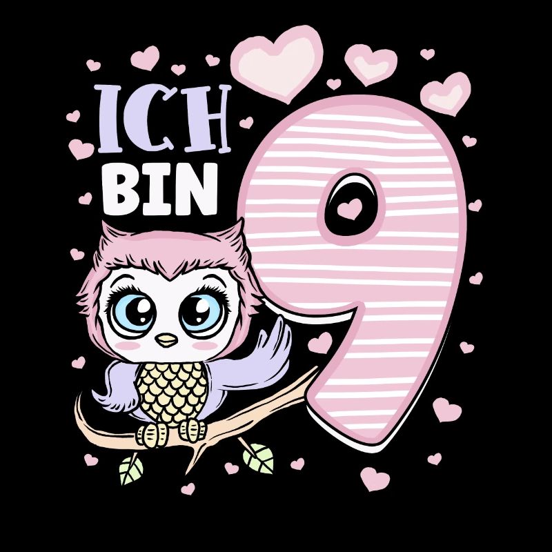 Neunter Geburtstag Mädchen 9 Jahre Eule