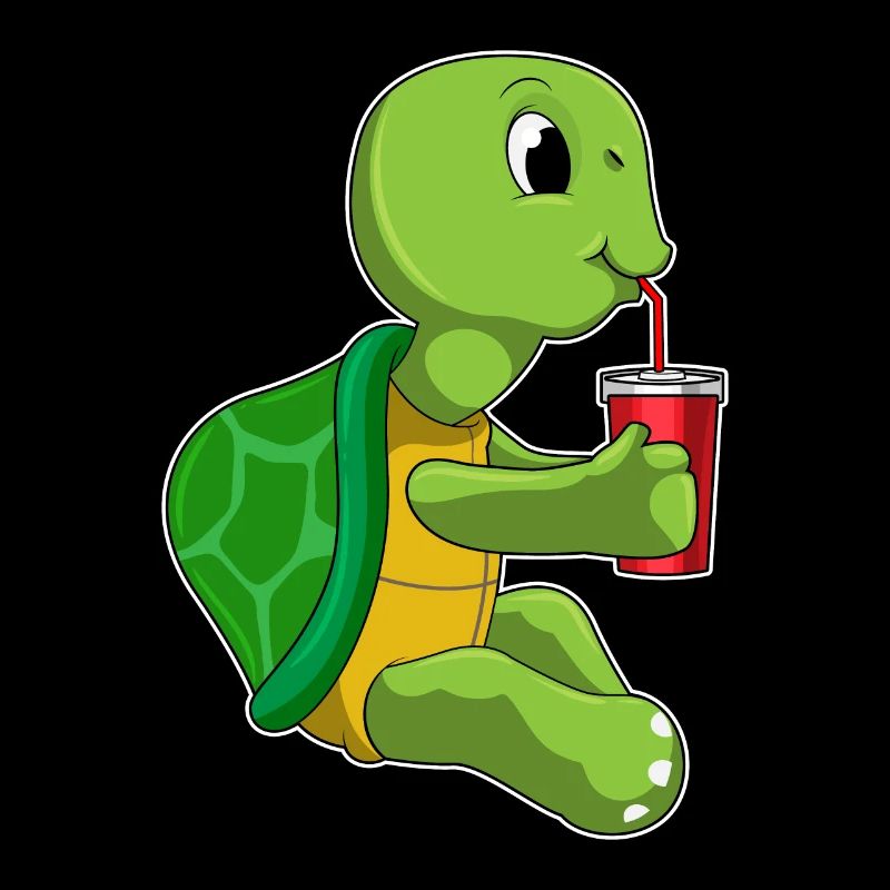 Schildkröte mit Trinkbecher mit Strohhalm