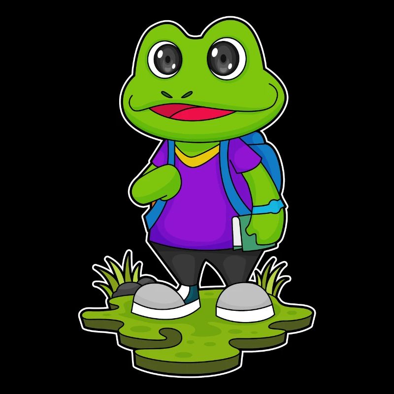 Frog as a hiker with backpack