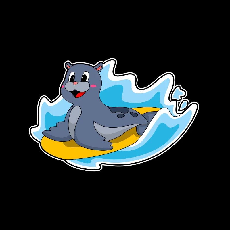 Seal as a surfer with surfboard
