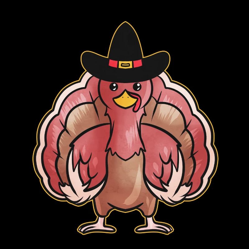 Kawaii Comic Turkey with Pilgrims Hat on