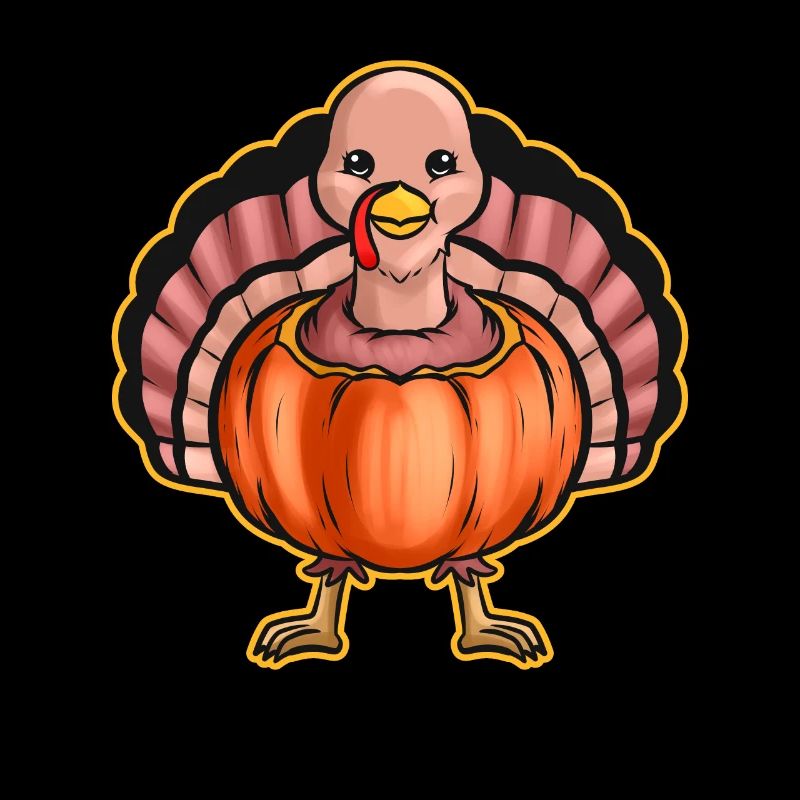 Turkey Stuck In A Pumpkin Stuffing Outside On