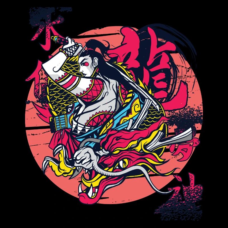 Japanischer Drache Samurai Mädchen Krieger Japanis