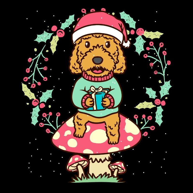 Cockapoo Hund Auf Pilz Weihnachtskranz Weihnachten