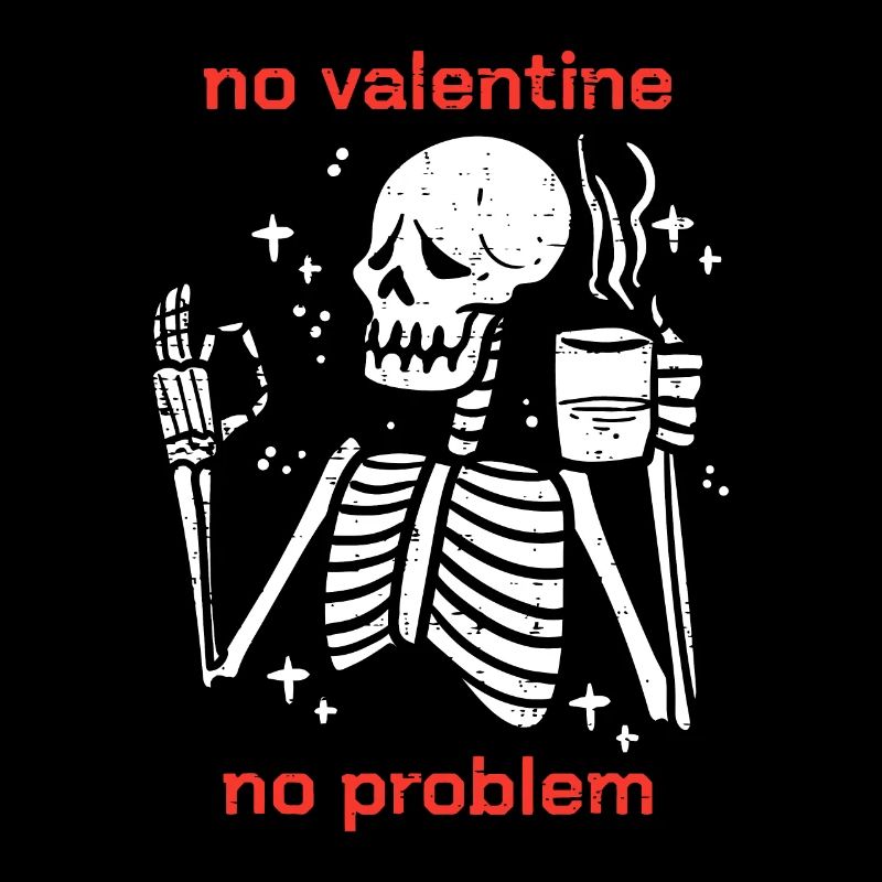 Skeleton No Valetine No Problem Funny Anti Valenti