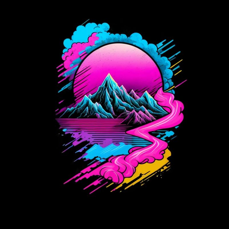 Vaporwave Abstrakte Landschaft Mond Baum