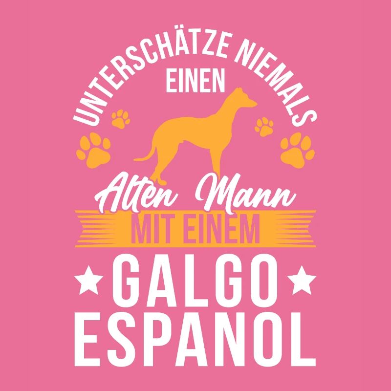 Alter Mann mit Galgo Espanol Spanischer Windhund