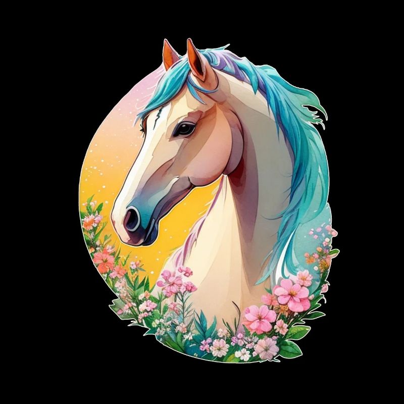 Blumen Pferde Kunst mit süßem Pony Pferd Tier