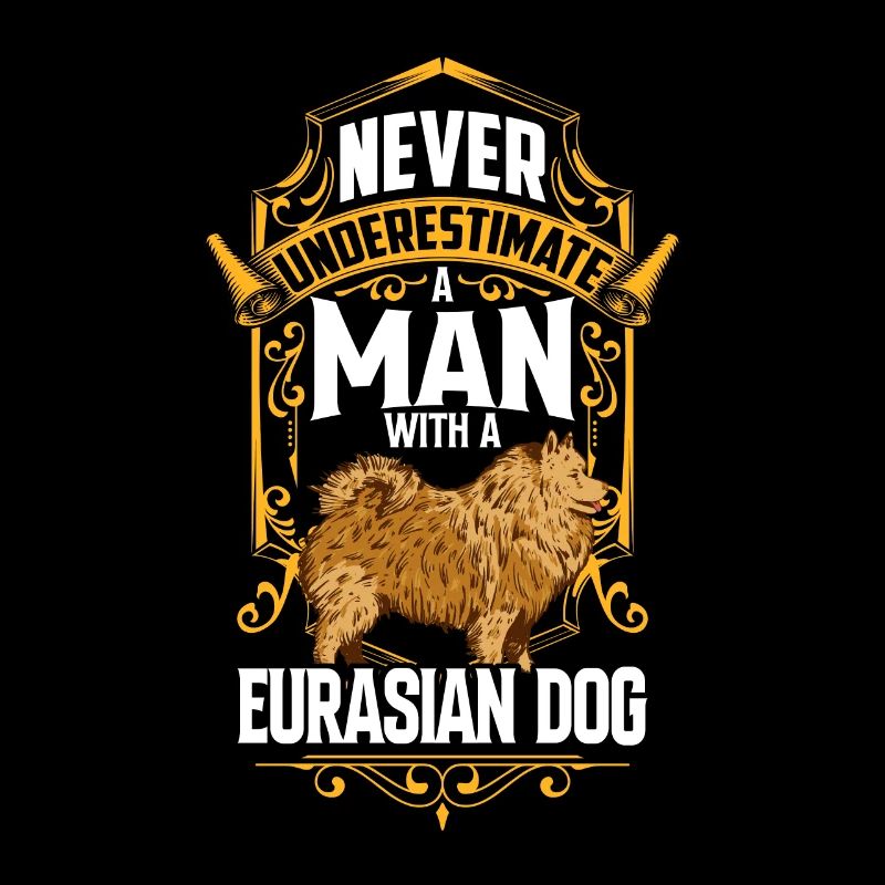 Mann mit Eurasier Eurasian Spitz
