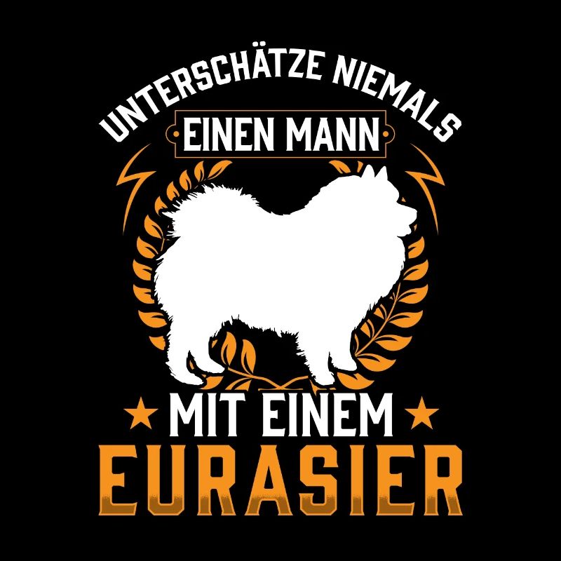 Mann mit Eurasier Eurasian Spitz