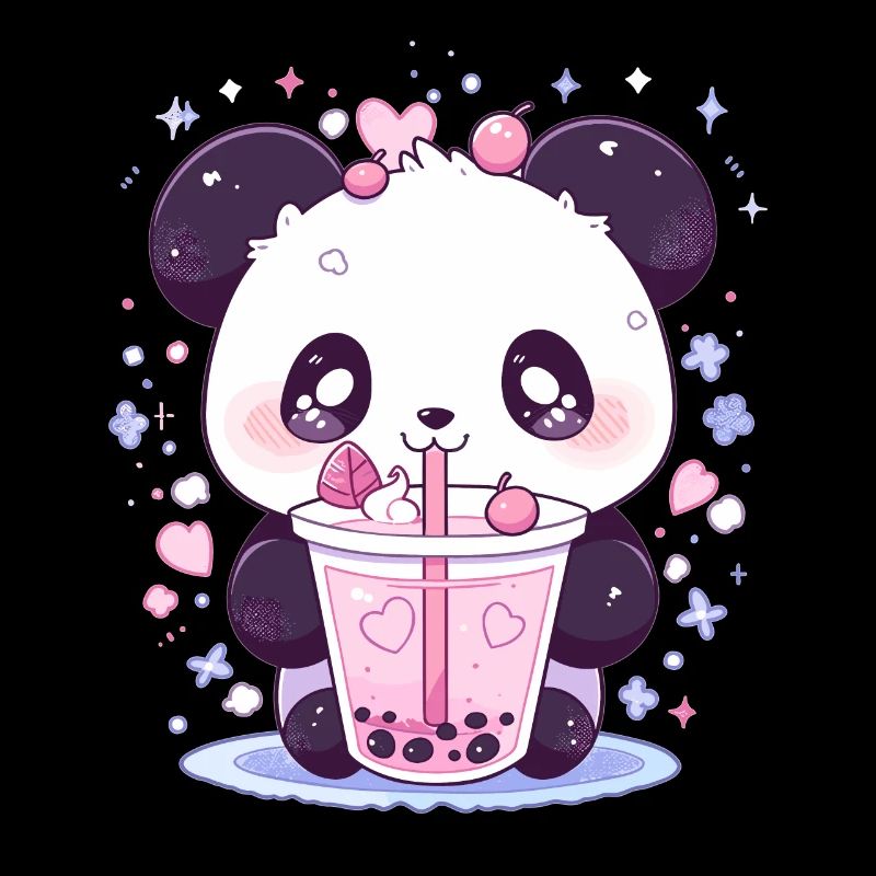 Kawaii Panda boit Boba Bubble Tea Chibi