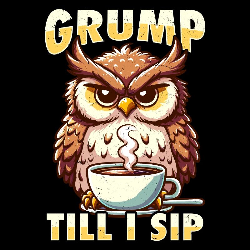 Grumpy Owl With Coffee Morning Mood