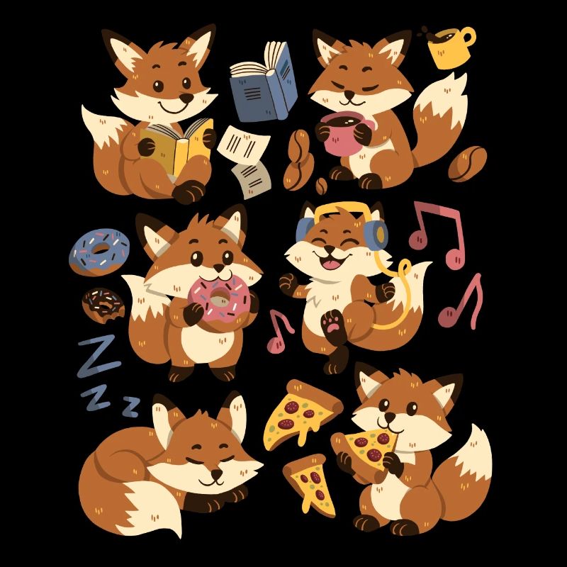Fox: Pizza, Donut, Coffee, Music, Book Reading