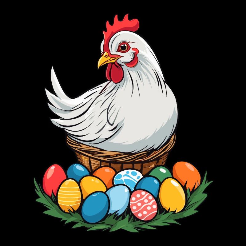 Easter Chicken Cute Funny Colorful Easter Eggs Nest