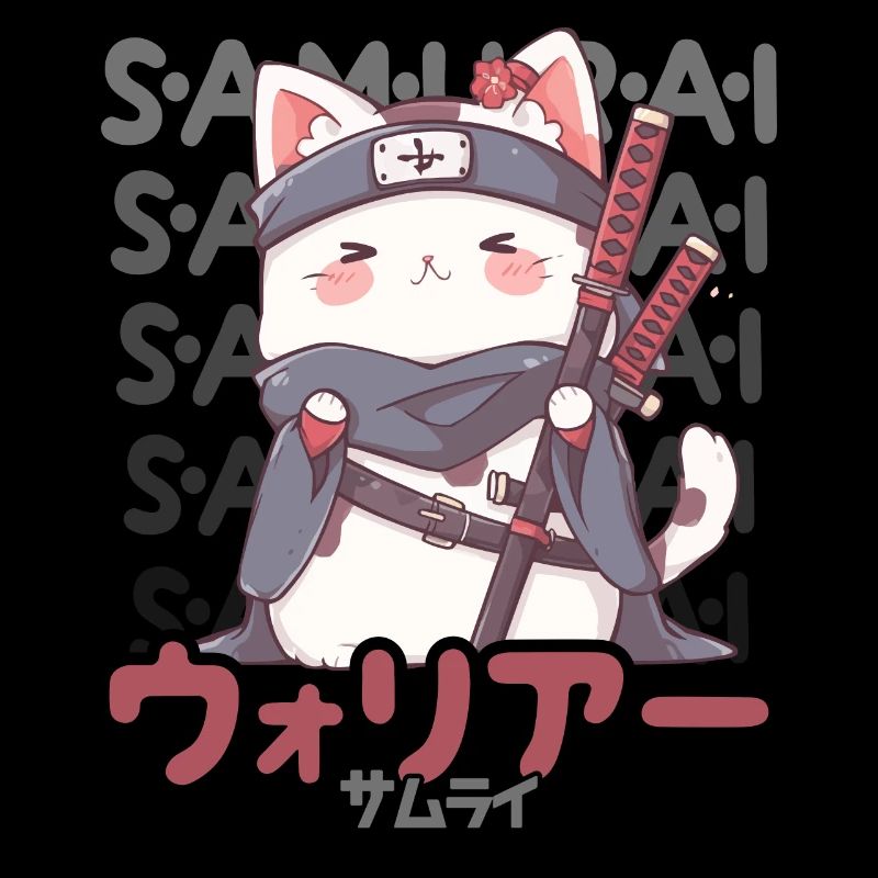 Chat samouraï Kawaii Chat ninja japonais
