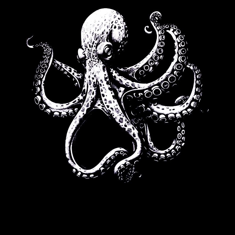 Illustration complexe de pieuvre en noir et blanc