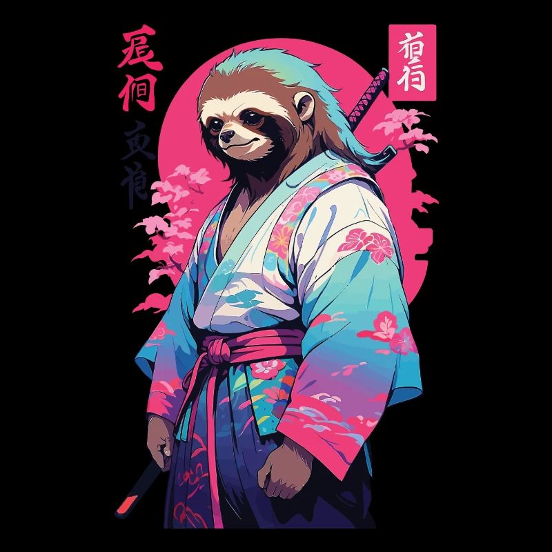 Samurai Sloth Aesthetic Vaporwave Style