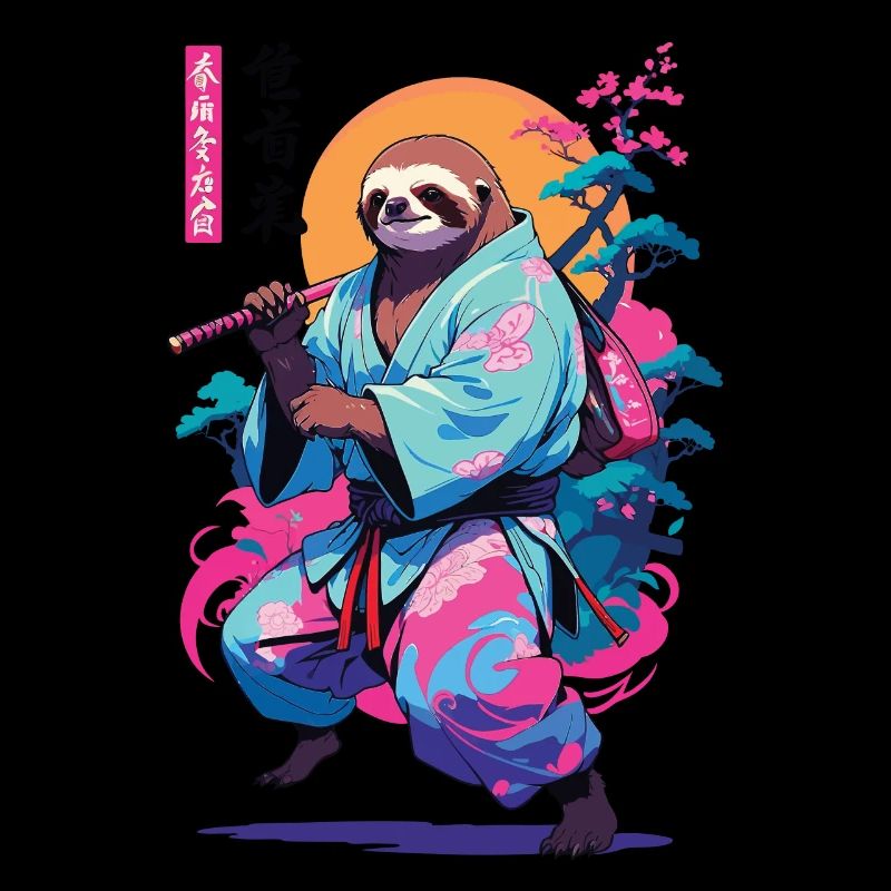 Samurai Sloth Aesthetic Vaporwave Style