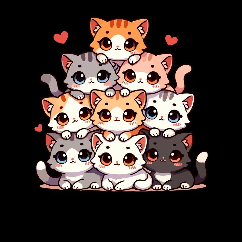Chat et chaton, chats mignons, pile de chats