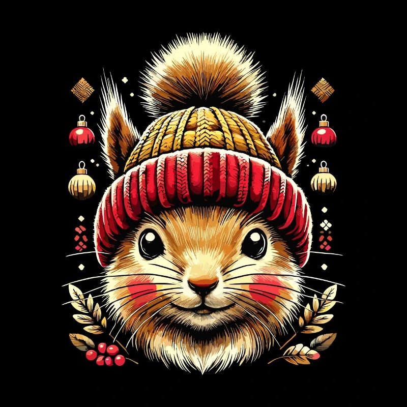 Écureuil mignon avec chapeau d’hiver pour