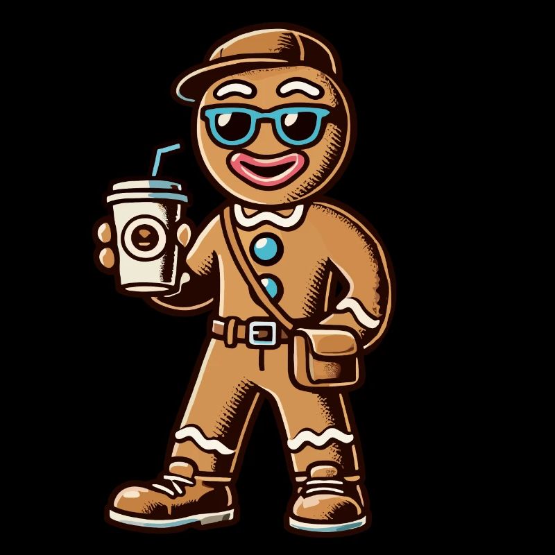 Funny gingerbread man with coffee for Christmas