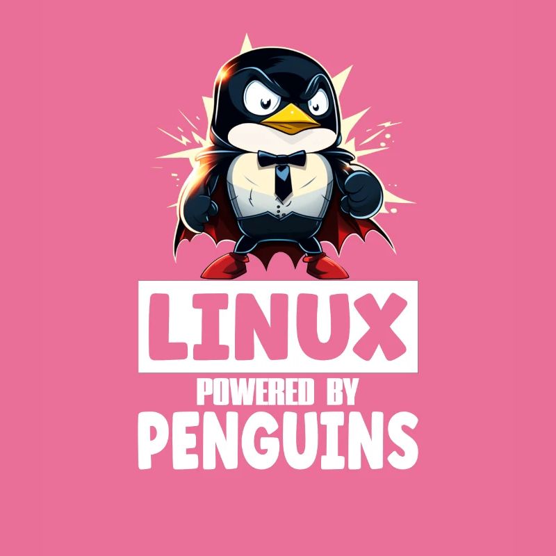 Linux Tux Penguin Powered by Sudo Superhero