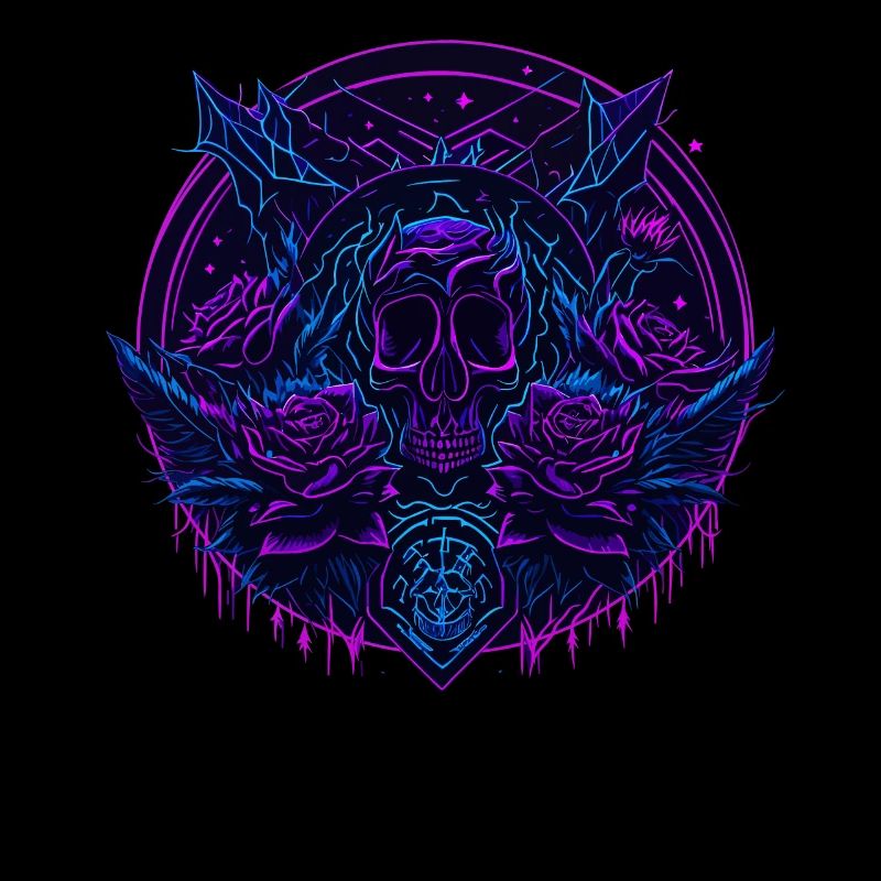 neon roses skull vaporwave