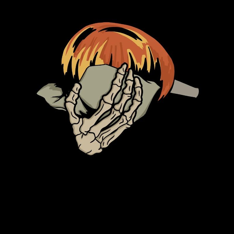 Skeletal hands forming a glass blob -