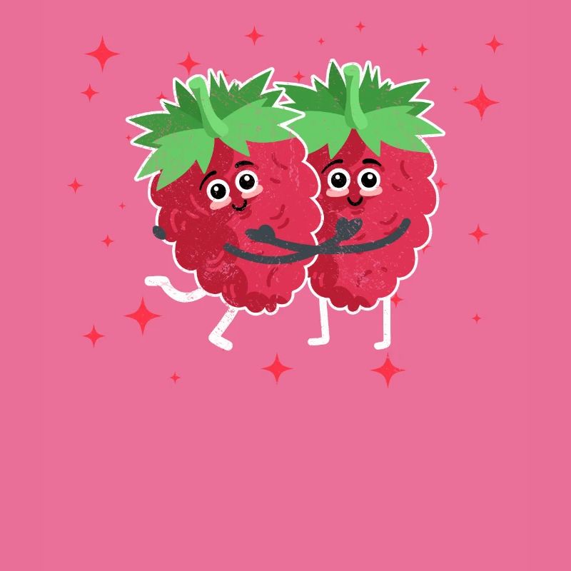 Cute Raspberry Couple Hugging Raspberry Fruit