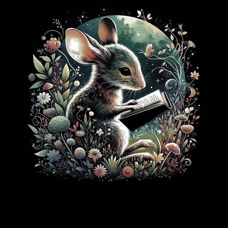Mouse Reading Book – Full Moon Seascape