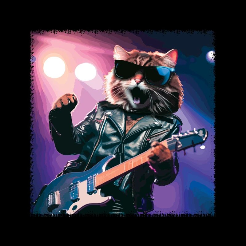 Drôle de chat joue des instruments de guitare Concert mignon