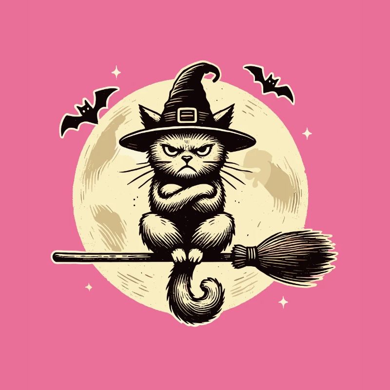 Funny Witch Cat Grumpy Magician Cat