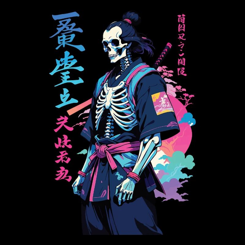 Oni Skeleton Samurai Vaporwave Aesthetic