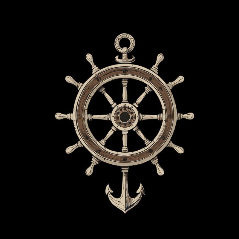 Nautical steering wheel with anchor