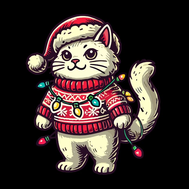 Weihnachtliche Katze Im Pullover Mit Lichterkette