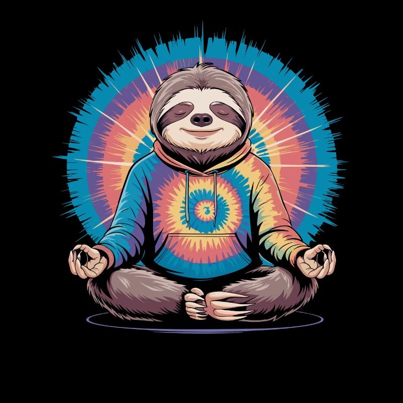 Meditating sloth in rainbow look