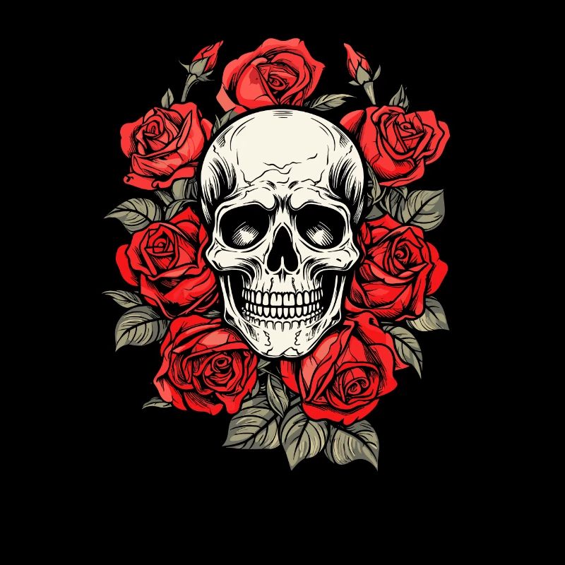 Red Rose Goth Skull