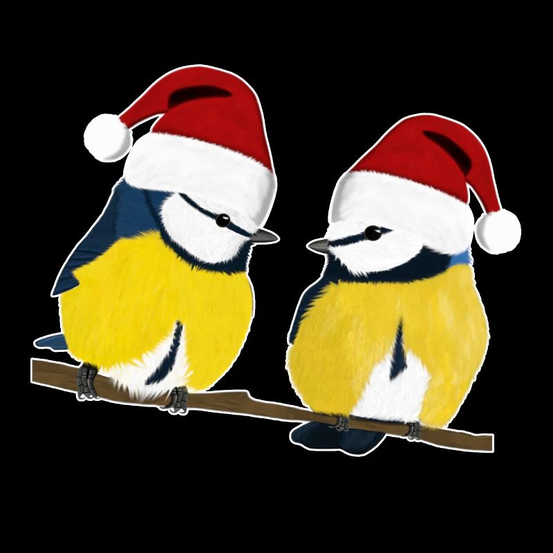 Mésange bleue peinte avec Bonnet de Noel oiseau