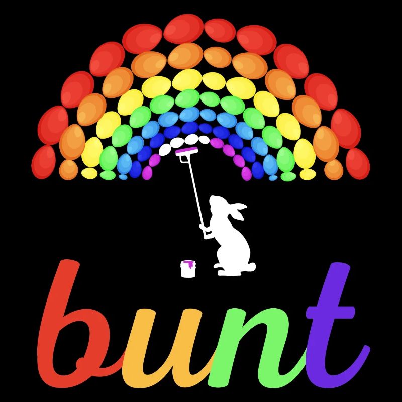 Frohe Ostern Regenbogen mit malendem Osterhasen