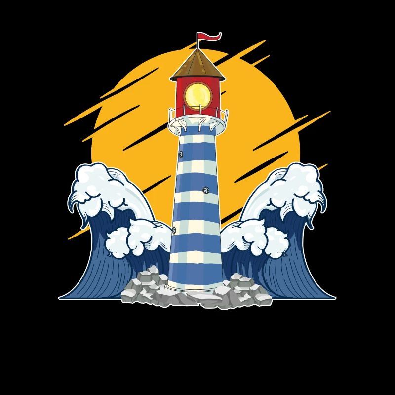 Full Moon Ocean Sea Waves Gift Lighthouse