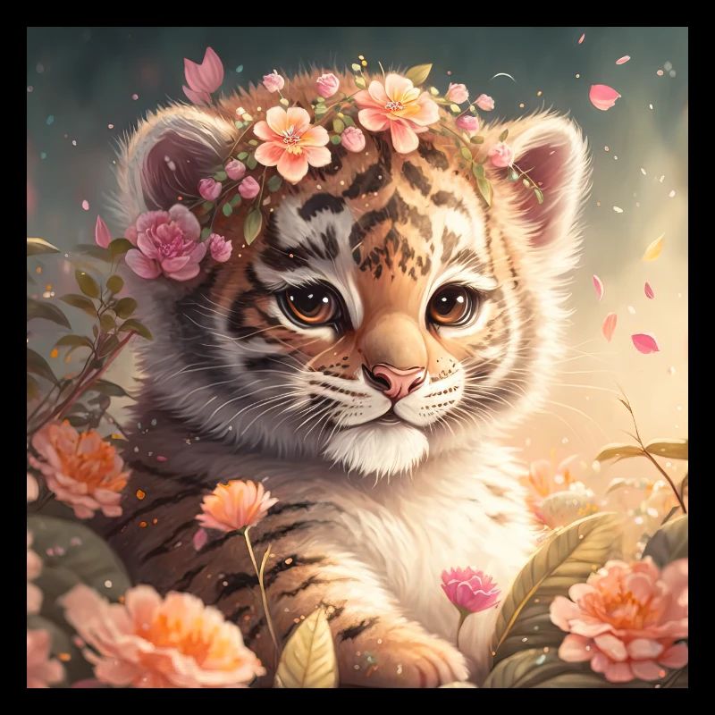 Baby Tiger mit Blüten