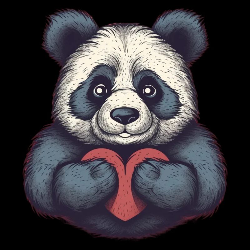 Cute panda bear holds a heart in his paws