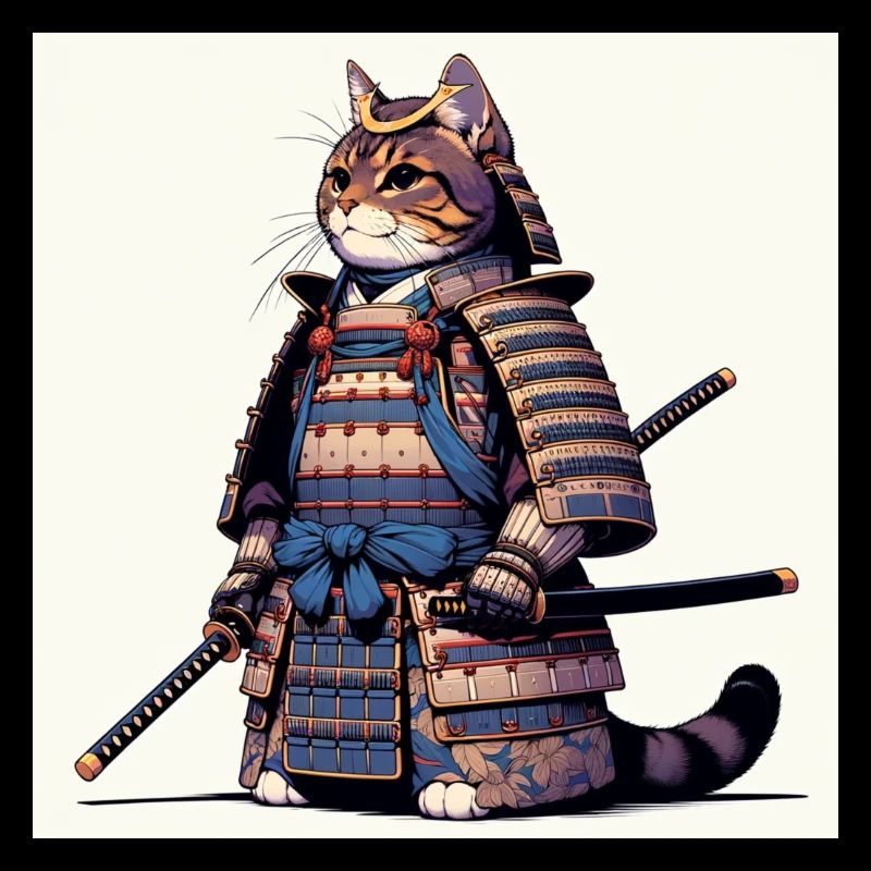 Samurai-Katze mit traditioneller Rüstungsillustration